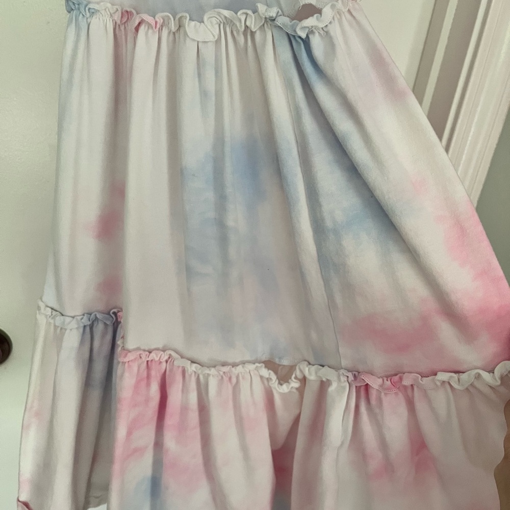 Ivy city Tie-Dye Ruffle Sleeve Maxi Dress - Pink & Blue (FLAWED) - Picture 3 of 9